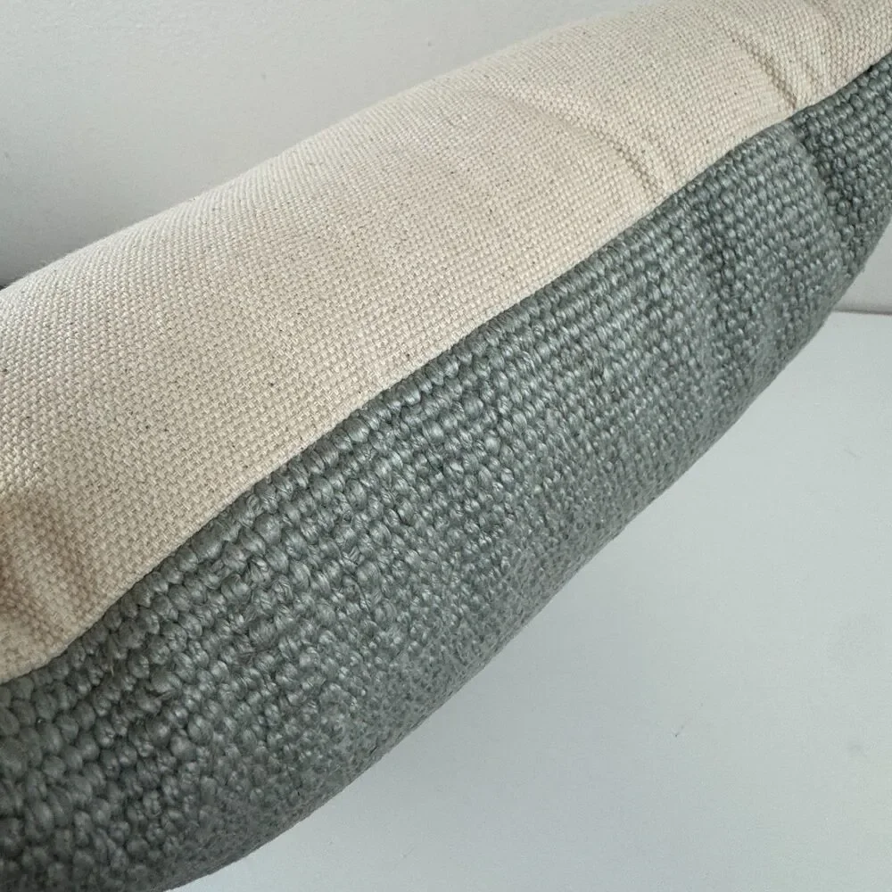 Pottery Barn Mini Chunky Weave Accent Pillow Eucalyptus Handwoven Linen Blend